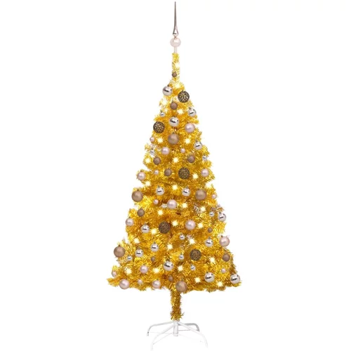 vidaXL umjetno božićno drvce LED s kuglicama zlatno 150 cm PET