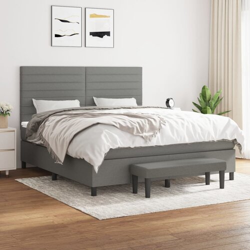 VidaXL Box spring postelja z vzmetnico temno siva 180x200 cm blago Slike