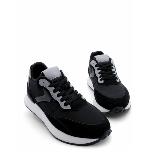 Marjin Men's Sneaker Parachute Fabric Detail Thick Sole Lace-Up Sports Shoes Kosev Black Cene