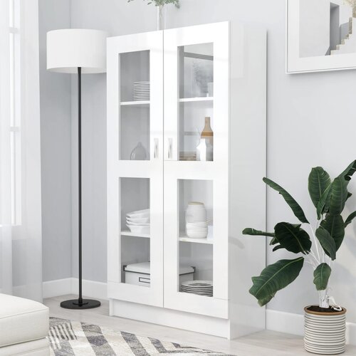 VidaXL Vitrina visok sijaj bela 82,5x30,5x150 cm iverna plo&amp;scaron;ča Slike
