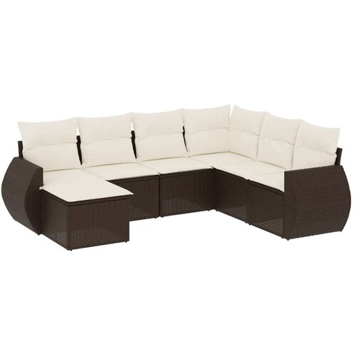 VidaXL 7-dijelni set vrtnih sofa od poliratana s jastucima smeđi Slike