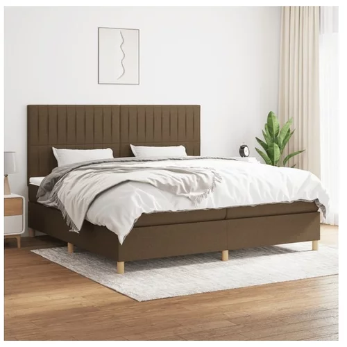  Box spring postelja z vzmetnico temno rjav 200x200 cm blago