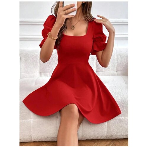 Dewberry 48753 Mini Size Balloon Sleeve Crepe Dress-RED Slike