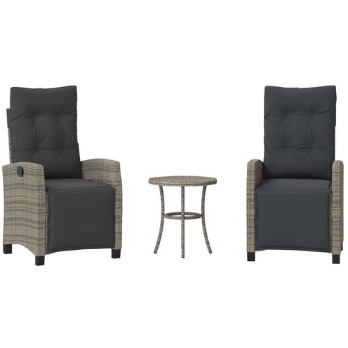  3-dijelni bistro set od poliratana s jastucima sivi - Siva 1 Slike