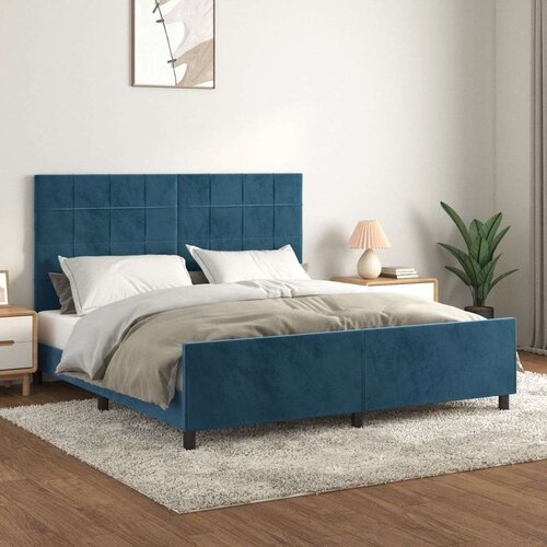  Posteljni okvir z vzglavjem temno moder 160x200 cm žamet, (20904385) Slike