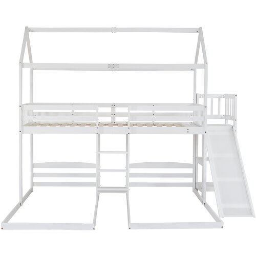 Möbrio Pogradna postelja 90x200 cm za 3 otroke - drsnik, odprte police - borov les in MDF - bela, (22060402) Cene
