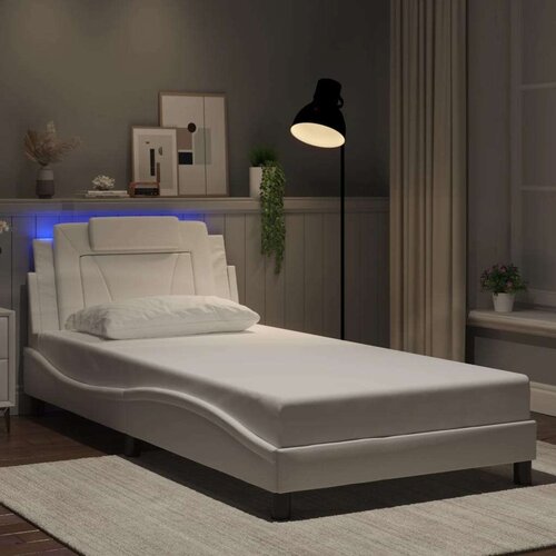  Posteljni okvir z LED lučkami bel 100x203 cm umetno usnje, (21111764) Cene