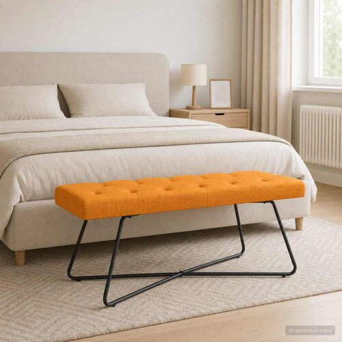  Klupa s gumbastim tkanjem Tamno žuta 110 x 40 x 46 cm Tkanina Cijene