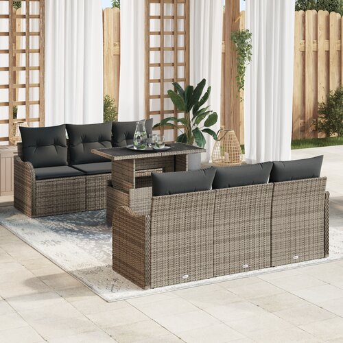 vidaXL 7-delni vrtni sofa set z blazinami siva poli ratan Cene