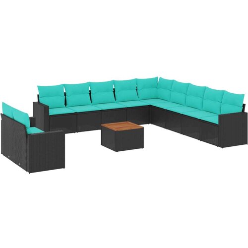  Vrtna garnitura - 12-dijelni set vrtnih sofa s jastucima poliratan crni - Crna 1 Slike