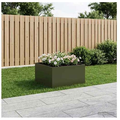 vidaXL Vrtna saksija Maslinastozelena 80 x 80 x 40 cm Čelična vrata - Maslinastozelena 80 x 80 x 40 cm 1 Cene