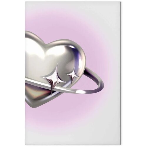  Slika - Cosmic Heart - Silver Heart with a Ring on a Purple Background 60x90 Cene