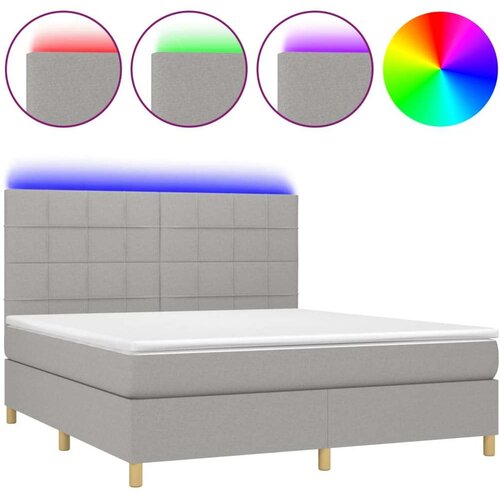  Box spring s madracem LED svjetlosivi 180x200 cm tkanina Slike