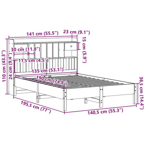  Krevet s regalom za knjige bez madraca 135 x 190 cm od borovine Slike