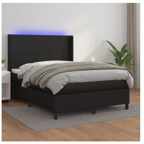  Boxspring posteľ s matracom a LED čierny 140x200 cm umelá koža