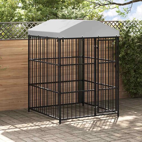 vidaXL Zunanji pasji boks s streho 150x150x210 cm - - črna - 51.03 - N/A - 2025- Cene