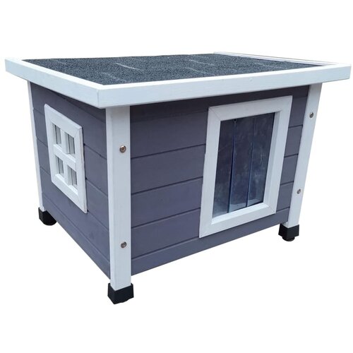  @Pet vanjska kućica za mačke XL 68 5 x 54 x 51 5 cm drvena sivo-bijela Slike