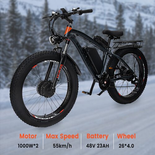 Gunai 26" fat tire dual motor e-kolo GN88 2000W 48 v 23 ah električno gorsko kolo top 50KM/H - črna, (21133959) Cene