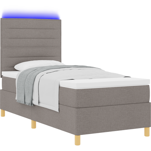 VidaXL Postelja s podpornim okvirjem z leži&amp;scaron;čem in LED taupe 90x190 cm tkanina, (22082723) Slike