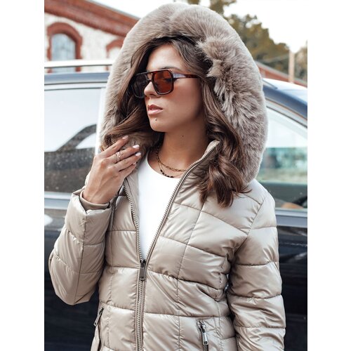 DStreet Women's winter quilted jacket WINTERZIP with hood light beige Cene