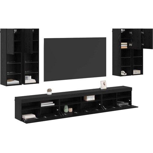  Set zidnog ormarića za TV 7 pcs Crni hrast Konstruirano drvo Slike