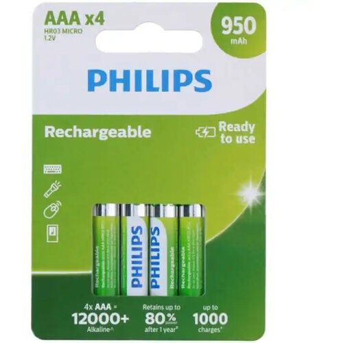 Philips punjiva baterija aaa nimh 1.2V 950mAh 1/4 Slike