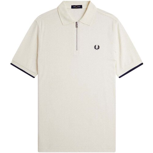Fred Perry Crepe Pique Zip Neck Polo Shirt Ecru sarena Cijene