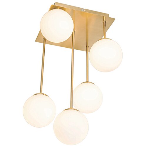 QAZQA Moderna stropna svetilka zlata z opalnim steklom 5-light - Atene Cene