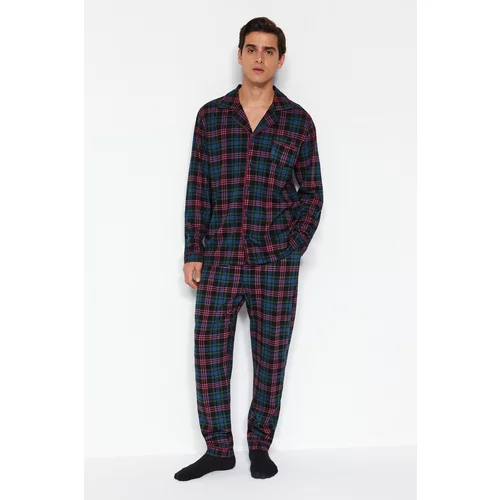 Trendyol Men's Navy Regular Fit Plaid Knitted Pajamas Set