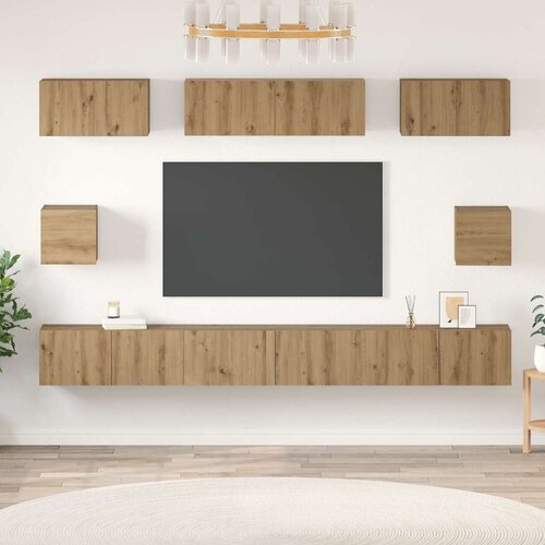 vidaXL Set TV omar s polico Namestitev na steno Drugo s shranjevanjem 8 pcs artisan hrast Cene