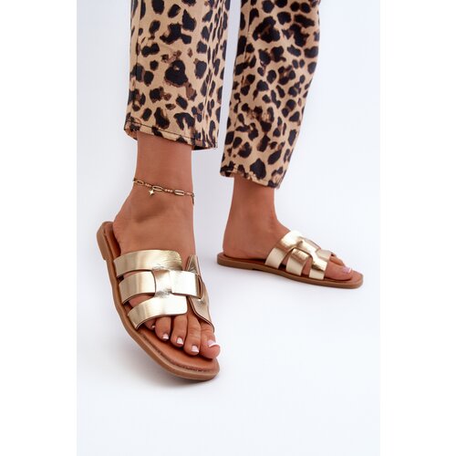 Kesi Women&amp;#039;s flat slippers made of eco leather, gold Risamay Slike