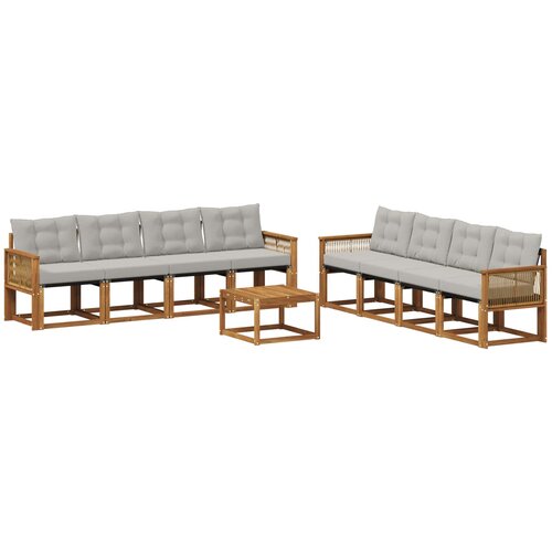 vidaXL Zunanja garnitura za sedenje 9 pcs Naravna in svetlo siva, (5000279626) Cene