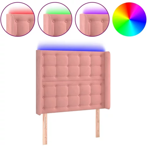 vidaXL LED posteljno vzglavje roza 93x16x118/128 cm žamet, (20932358)