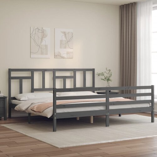 vidaXL Posteljni okvir z vzglavjem siv 200x200 cm trden les Cene
