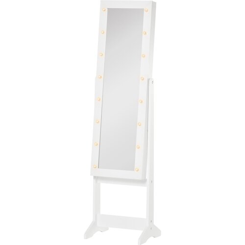 HOMCOM nastavljiva ogledalna omarica za nakit z lučkami LED, les, toplo bela, 36x30x136 cm, (20745678) Slike
