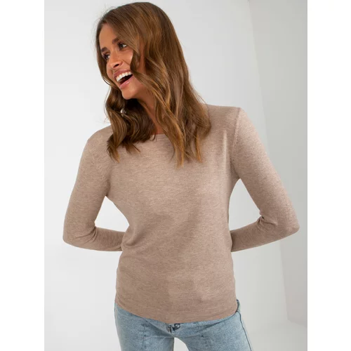 Fashion Hunters Dark beige smooth classic sweater with viscose