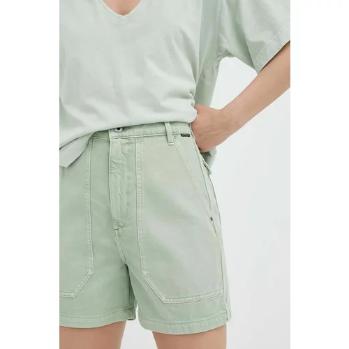 G-star Raw Traper kratke hlače za žene, boja: zelena, glatki materijal, visoki struk