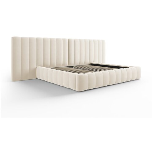 Milo Casa Bež tapecirani bračni krevet s prostorom za pohranu s podnicom 200x200 cm Gina &amp;ndash; Slike