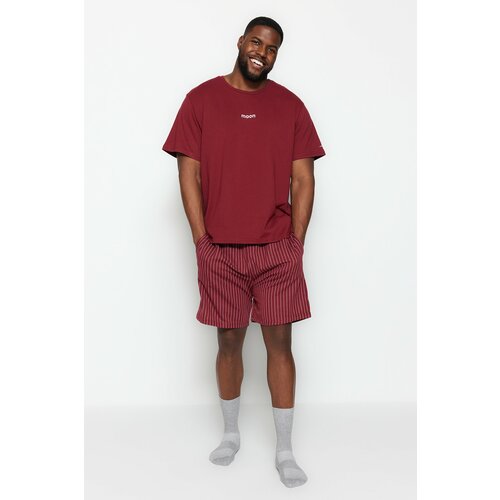 Trendyol Plus Size Pajama Set - Burgundy - Striped Slike