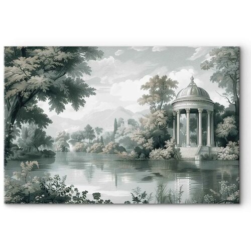  Slika - View of the Park and Lake Retro Vintage Landscape in Greens 120x80 Akustična Cene