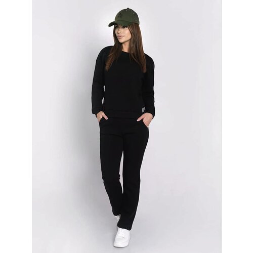 Fasardi Women's insulated tracksuit, sweatshirt and loose trousers, black Slike