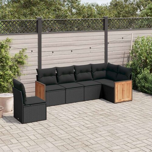VidaXL 6-dijelni set vrtnih sofa s jastucima crni od poliratana Slike