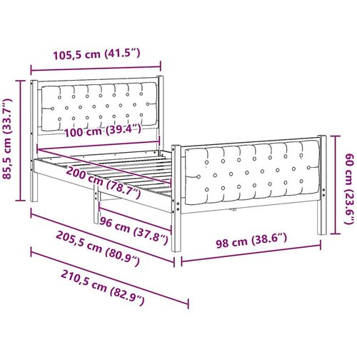  Okvir za krevet Tamno siva 100 x 200 cm tkanina Slike