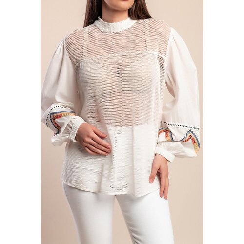 Fenzy Pamučna Mrežasta Bluza, Bijela Slike