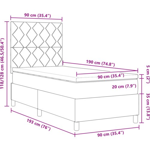 VidaXL Krevet sa oprugom s madracem i LED tamno siva 90x190 cm tkanina Slike