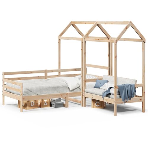 VidaXL Dnevna postelja s klopjo in streho 90x200 cm trdna borovina Slike