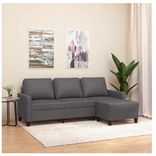 vidaXL Trosjed s tabureom sivi 180 cm od umjetne kože Cijene
