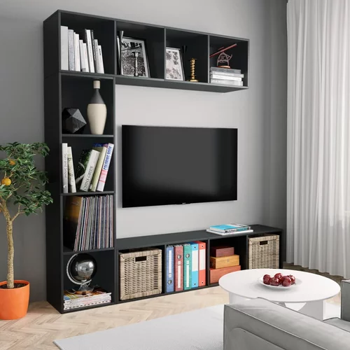 vidaXL 3-dijelni set ormarića za knjige/TV crni 180 x 30 x 180 cm