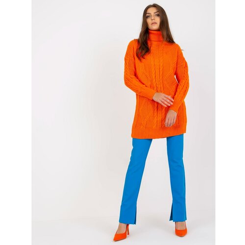 Fashion Hunters RUE PARIS orange mini dress knitted with braids Slike