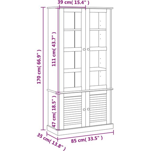  Vitrina sa staklom VIGO siva 85x35x170 cm od masivne borovine Slike